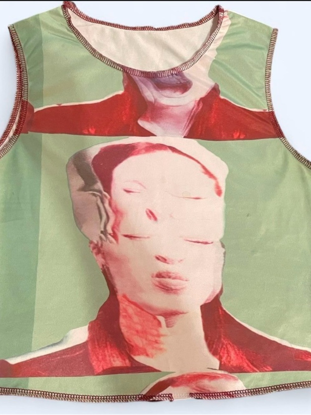 Pale Green & Pink Abstract Portrait Cropped Tank Top